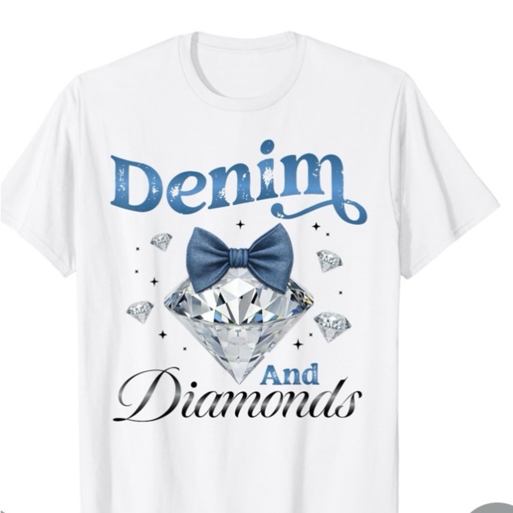 Denim and Diamonds Graphic Tee - White with Blue Accents